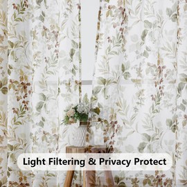OWENIE Crushed Semi Sheer Curtains 72 Inch Length 2 Panels Set, Printing Floral Pattern Rod Pocket Light Filtering Farmhouse Curtains for Bedroom Living Room, 2 Pieces 84 Inch Wide, 72 inch Long