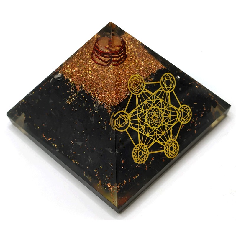 NewAgeHealings Shungite Crystal Orgonite Pyramids with 7 Chakra Metatron Cube