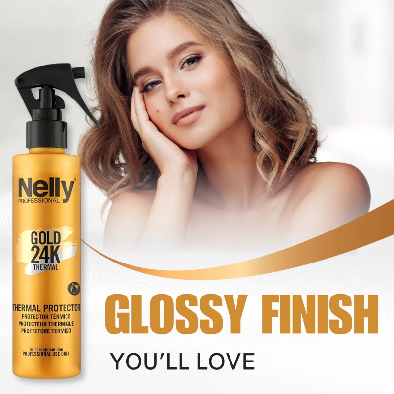 Nelly Gold 24K Thermal Spray – 6.76 oz, Heat Styling