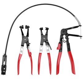 QWORK 3Pcs Hose Clamp Pliers Kit, Long Reach Wire Spring Clamp Remover, Compatible with Vehicle Coolant Radiator Heater