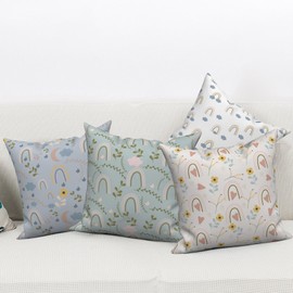 ASDCXZ Children's Cushion Cover 40 x 40 cm Set of 4 Cute Flower Rainbow Cloud Blue Green Sofa Decorative Cushion Covers Cushion Covers Washable Polyester Flax Textile Outdoor Pillowcase Cushion Cover