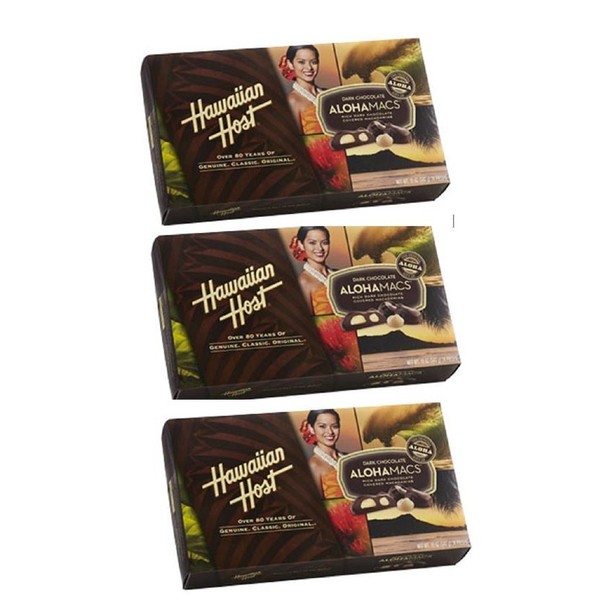 Hawaiian Host Alohamacs Dark Chocolate Covered Macadamia Nuts (6 oz Boxes) (3 Boxes)