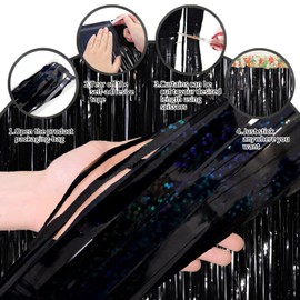 Beeyaky Black Curtains for Party Decorations, 3 Pack 3.3ft x 8.3ft Black Streamers, Birthday Decorations Wednesday Addams Birthday Decorations, Black Backdrop Photo Booth Props Party Supplies