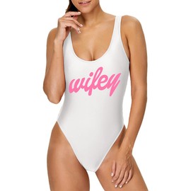 MUZHI - Traje de baño retro de una pieza para novia, traje de baño con almohadilla extraíble para regalo de fiesta de novia, Wifey White, Large