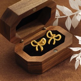 Gold Titanium Bow Stud Earrings for Women Her,1Pair Simple Cute Small Bowknot Earrings,Dainty Tiny Metal Ribbon Bow Earrings Jewelry Gift (Gold)