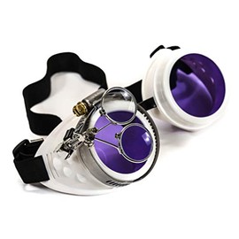White Steampunk Victorian Style Goggles Colored Lenses & Ocular Loupe Mad Scientist (Purple)