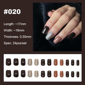 【NEW ARRIVALS!】 Press on Nails French Tip Bling Coffin Short Almond Fake Nails with Designs Glue on Nails Long Glossy Gradient Medium False Nails Reusable Full Cover Thick Nail Acrylic Stick on Nails for Women Girls 24 Pcs:_020