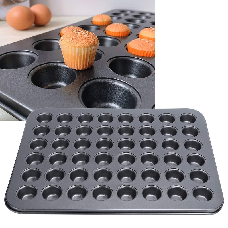 48-Cup Mini Cupcake Pan, Nonstick Round Muffin Baking Tray, Grey