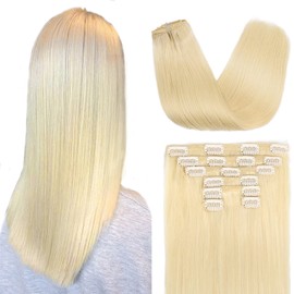 14Inch New Clip in Hair Extensions 120 Grams/4.2 Ounce 100% Brazilian Remy Human Hair Extensions 9A Thickened Soft Silky Straight for Fashion Women 7pcs 17clips Full Head(14Inch Platinum Blonde #60)