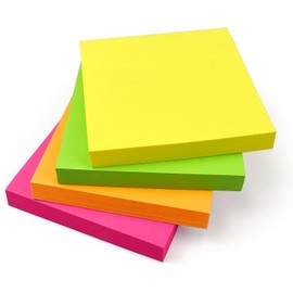 400 Bright Sticky Notes 76x76mm (3"x3") 4 Pads of 100 Sheets - Colourful Memo Notes in Yellow, Pink, Orange, Green or Peach - Note-Taking, Reminders, Checklist