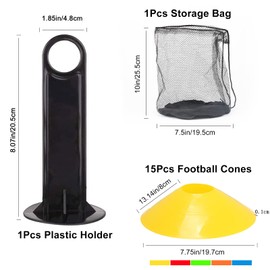 Zythrem 15 Pcs Football Cones Football Training Equipment for Kids Sports Cones Markers Soccer Disc Cones with Plastic Holder Plastic Cones for Football Training Field Space Marker Garden