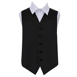 DQT Boys Plain Satin Formal Wedding Tuxedo Waistcoat Black 34"