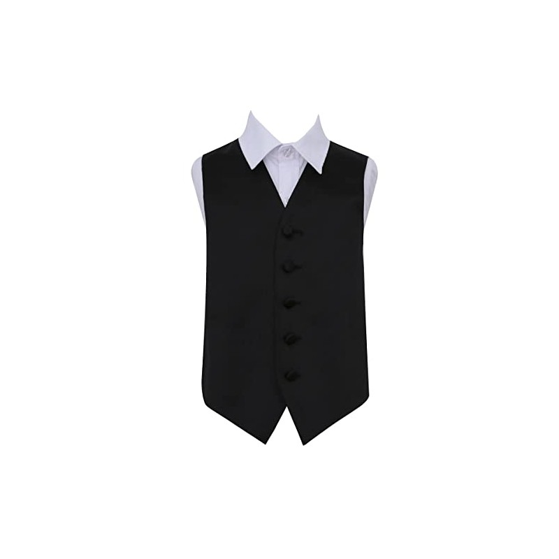 DQT Boys Plain Satin Formal Wedding Tuxedo Waistcoat Black 34"