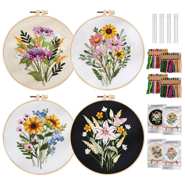 Embroidery Set for Beginners, 4 Embroidery Set Adults, Embroidery Kit