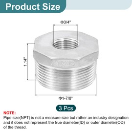 sourcing map 1Pcs 1-1/2" Male NPT to 1/2" Female NPT 304 Stainless Steel Reducer Hex Bushing, Reducing Cast Pipe Adapter Fitting for Industrial, Oil/Gas, Water, HVAC, and Plumbing Systems