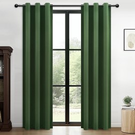 MRTREES Olive Green Curtains for Living Room, Blackout Thermal Eyelet Curtains 90 Inch Drop, 2 Panels 117x228 CM 46x90 Inch Olive Green