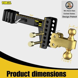 TIROL Adjustable Trailer Hitch - Fits 2" Receiver, 4 Inch Drop/Rise Hitch, 2" & 2-5/16" Ball Hitches, Dual Balls 25000 LBS Capacity - Tow Hitch for Heavy Duty Truck