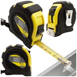 MIB Taschenrollbandmaß 10 m | Maßband mit magnetischem Endhaken & Gürtelclip | Rollmaßband mit Feststeller & Rücklauf | Robustes Bandmaß mit 2-seitiger Skala | 16 mm Bandbreite | Für Heim & Handwerk