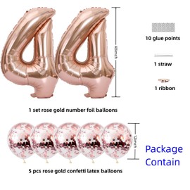 Rose Gold 44 Foil Balloons 40" Jumbo Foil Balloons Confetti Balloons for 44th Birthday Wedding Anniversary Party Decorations