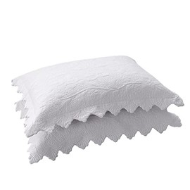 vctops 2-Piece Embroidered Cotton Quilted Pillow Shams Vintage Floral Decorative Pillow Covers Boho Pillow Cases Queen Size, White B