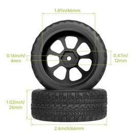 Hobbyfire 1/10 RC On Road Drift Car Tires OD 2.6" & 12mm Hex Aluminum Wheels Glued for Traxxas 4tec 2.0 Tamiya TT02 Redcat HPI HSP, Set of 4 (Color E)