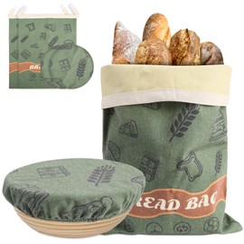 2 Pack Beeswax Bread Bags with 10'' Reusable Bowl Covers for Homemade Bread, Extra Large Reusable Beeswax Bags Set for Storage Sourdough,Large Capacity Breads Storage Bag to Keep Fresh (Green)