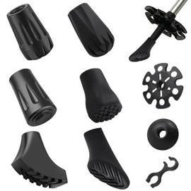 6 x Trekking Poles, Rubber Tip, 2 x Trekking Poles, Snow Plates, Non-Slip Hiking Poles Caps, Wear-Resistant Mountain Poles, Rubber Buffer with Clip, Walking Poles, Tour Plate for Asphalt Rock