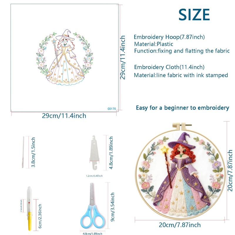 Zhenqing 3-Pack Witch Embroidery Kit for Beginners, Fantasy Magical Needlework