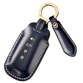 ontto Car Key Cover with Keychain Fit for Nissan Rogue Pathfinder X-Trail Versa Kicks Ariya Qashqai Teana 2023 2024 Smart Remote Key Fob Bag Premium Leather Key Housing Handmade Key Skin Blue