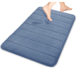 Yimobra Memory Foam Bath Mat Rug, 24 x 17 Inches, Comfortable, Soft, Super Water Absorption, Machine Wash, Non-Slip, Thick, Easier to Dry for Bathroom Floor Rugs, Denim Blue