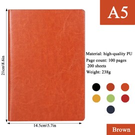 Senshuomy A5 Notebook,Hardback Note Book,2025 Diary,PU Leather Journal Notepad with 80 Gsm Lined Paper,Which Is Suitable for Office,School,Business Writing & Note Taking,200 Pages-Brown