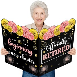 Retirement Greeting Card 25 x 16 Inch with Envelope, Large We Will Miss You the Beginning of a New Chapter Farewell Card Going Away Party Decorations (Black Pink)