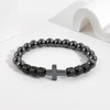 FANCIBAND Geschenk Sohn Armband Herren Kreuz Stein Obsidian Schwarz Elastisch,