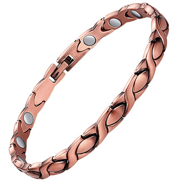 Feraco Copper Bracelet for Women 99.99% Solid Copper Magnetic Bracelets, Unique X Shape Links, Magnetic Field Therapy Jewelry Gifts (X Shape)