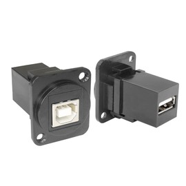 QIANRENON USB B to A D Panel Connector, USB 2.0 Data Port Solderless Female, Female to Female Converter Data Transfer Ports for Audio Video Optoelectronic Network, Black