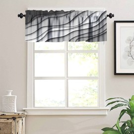 Geometric Curtain Valance for Windows Gray Modern Rod Pocket Valance Window Treatments 1 Panel Abstract Beach Short Curtains for Kitchen Windows Bathroom Bedroom 54 x 18 inch