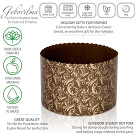 18 oz Beautiful Panettone Paper Mold - Set of 12 Paper Forms for Easter Baking Bread, Cakes or Pastry - Disposable Paska and Kulich Pan 5 in Round Liners From Italian Easter Parchment