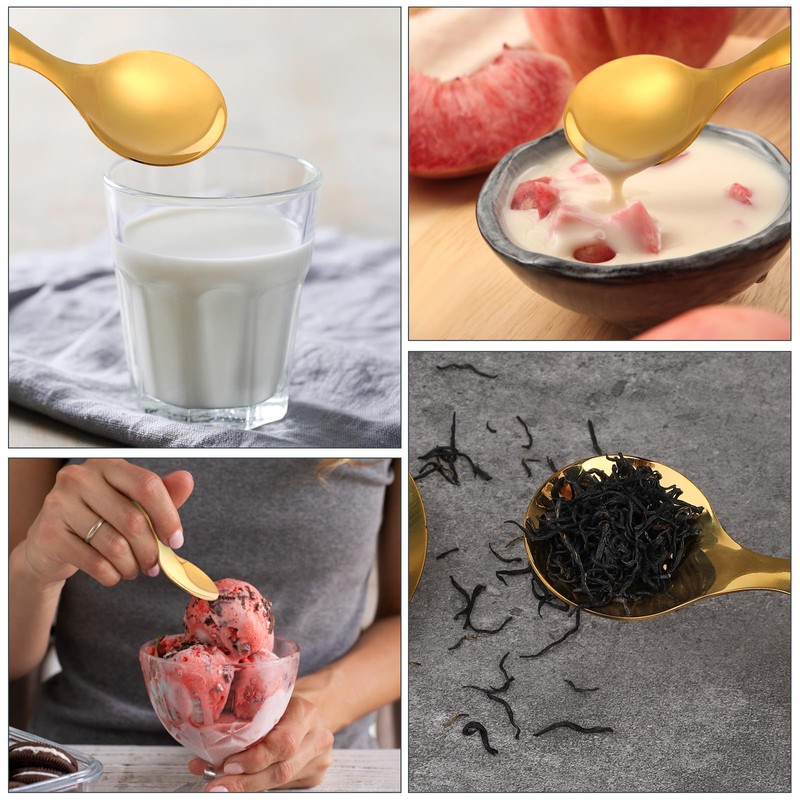 5 PCS Short Handle Spoons Gold Mini Scoops Stainless Spoons