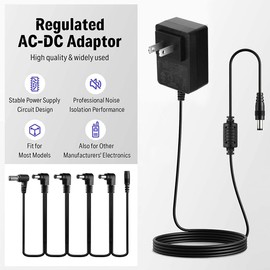 Caline DC 9V Guitar Pedal Power Supply,1A Pedal Board Power Supply Cord with 5 Way Daisy Chain for Guitar Bass Effect Pedal(Tip Negative)
