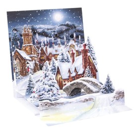 Up With Paper Christmas Pop-Up Greeting Card with Envelope, 5-1/4" x 5-1/4", Midnight Village, Blank Inside