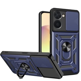 ESTH® Case for Realme 10 4G with Slide Camera Cover, Military Grade Shockproof Protective Cover with Rotatable Metal Ring Kickstand [Support Magnetic Car Mount], Blue