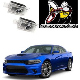 2 Pcs Never Fade Door Light Logo, Projection Ghost Shadow Welcome Puddle Light Compatible with Charger Challenger 2013~Present Accessories (Scat Pack) - Model: challenger Dodge