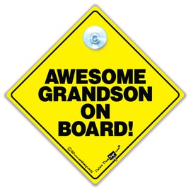 Awesome Grandson On Board Car Sign, Suction Cup Baby Car Sign, Baby on board Sign, Baby Car Sign, Suction Cup Grandparent Baby on Board Sign 14cm