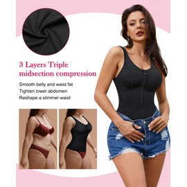 Gotoly Women's Compression Tank Tops Triple Tummy Control Workout Tops Shapewear Camisole Cami Shaper with Zipper Body Shaper(Black, Large)