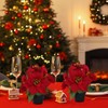 Poinsettias Flowers Artificial in Pot 2PC Small Red Christmas Plant
