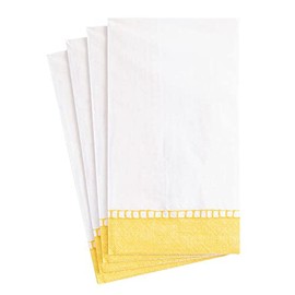 Caspari Linen Border Paper Guest Towel Napkins in Yellow - Four Packs of 15