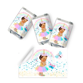 Unicorn Girl Labels Mini Candy Birthday Baby Shower Party Favor Supplies Rainbow Party Decoration (Brunette Girl)