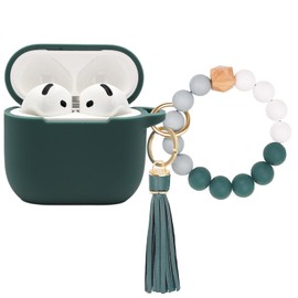 PowerDriver for AirPods 4 Case,Compatible with AirPods 4th Generation Case (2024), Soft Silicone Wireless Charging Protective Case Cover with Bracelet Keychain for Men and Women (Turquoise)