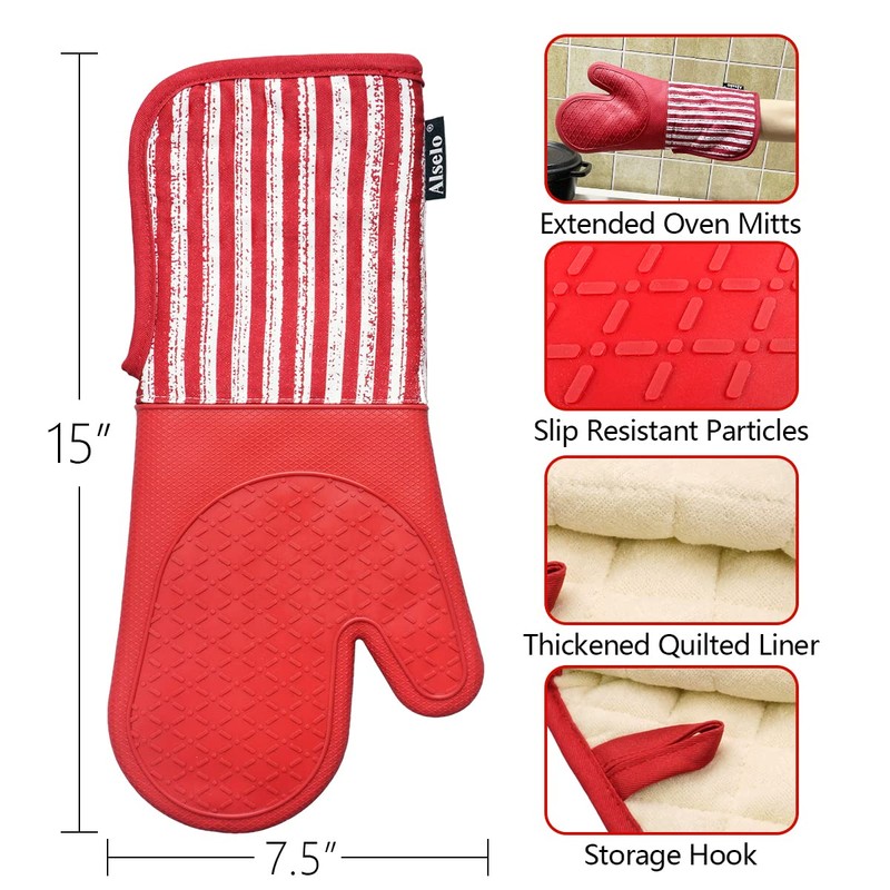 Alselo Silicone Oven Mitts Heat Resistant 932℉ with Waterproof &
