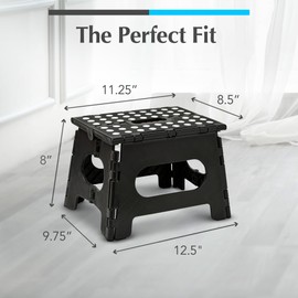 Handy Laundry Folding Lightweight Step Stool - Sturdy Enough to Support Adults and Safe Enough for Kids - Opens Easy with One Flip - Great for Kitchen, Bathroom or Bedroom (Black - 8 Inch)